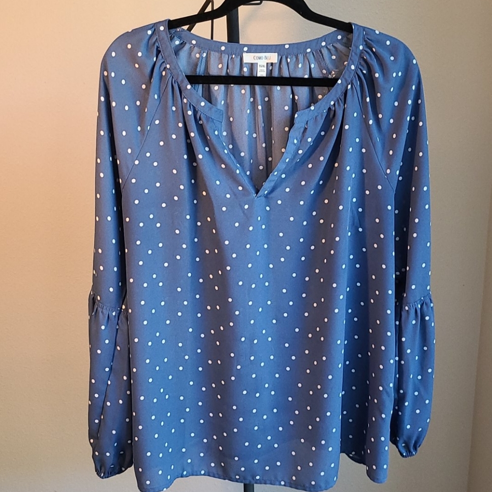 Long sleeved polka dot blouse